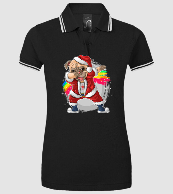 Santa Mops Moș Crăciun model negru pe tricou