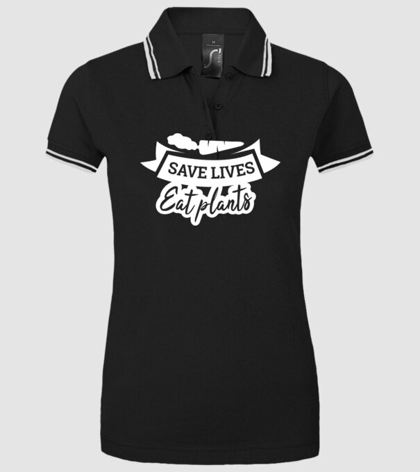 Save lives eat plants model negru pe tricou