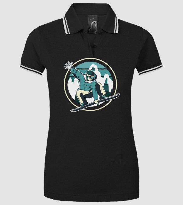 Săritură Snowboard model negru pe tricou