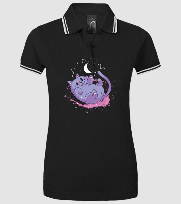 Space Cat - pisică drăguță în spațiu model negru pe tricou