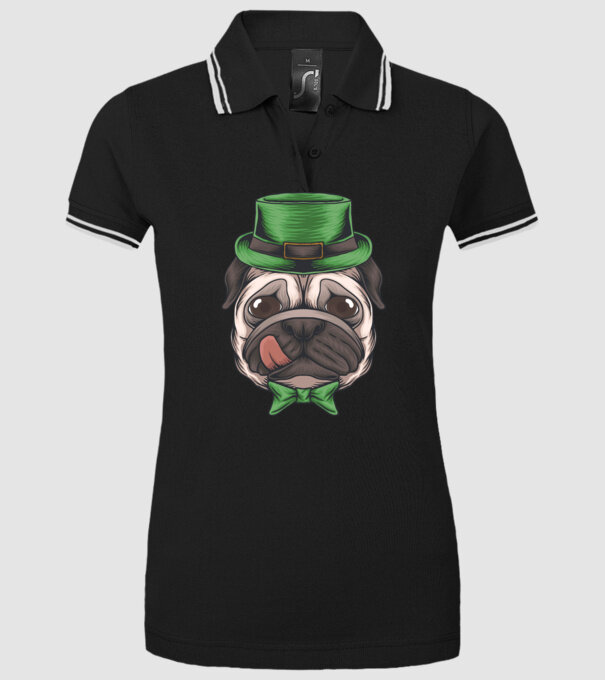 Mops Sfântul Patrick model negru pe tricou