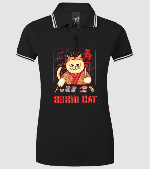 Pisică Sushi model negru pe tricou