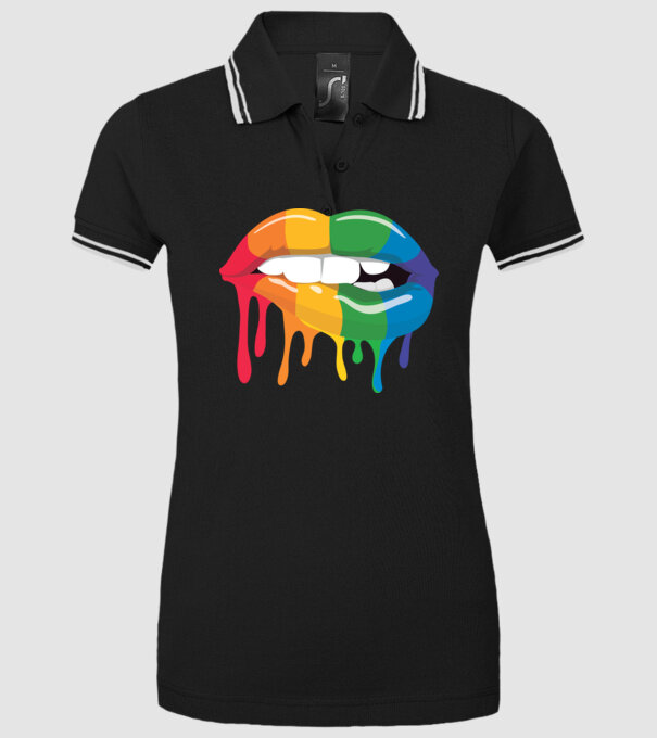 Gură curcubeu model negru pe tricou