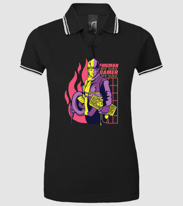 Pompier ziua, Gamer noaptea model negru pe tricou