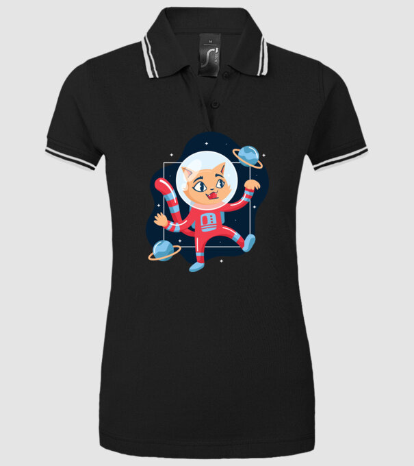 Pisică Astronaut model negru pe tricou