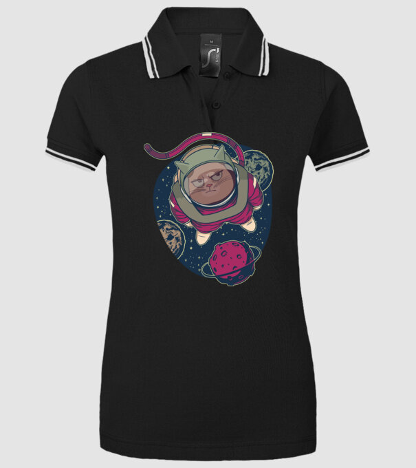 Pisică Astronaut model negru pe tricou