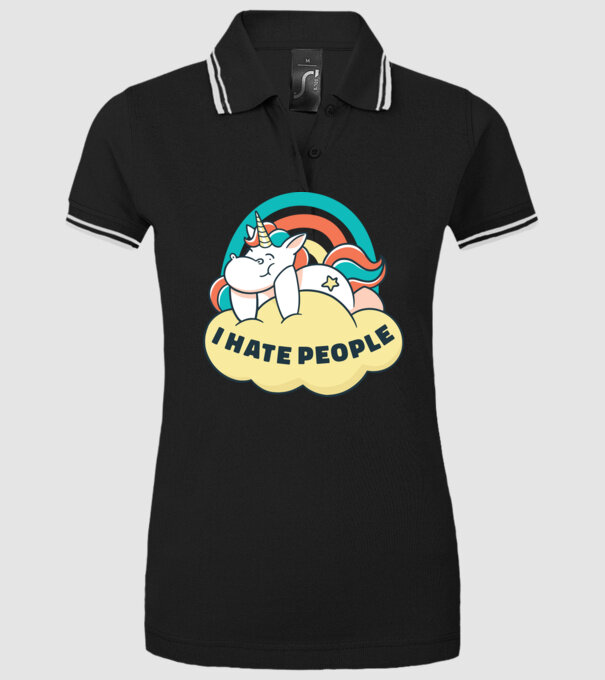 Urăsc oamenii Unicorn model negru pe tricou