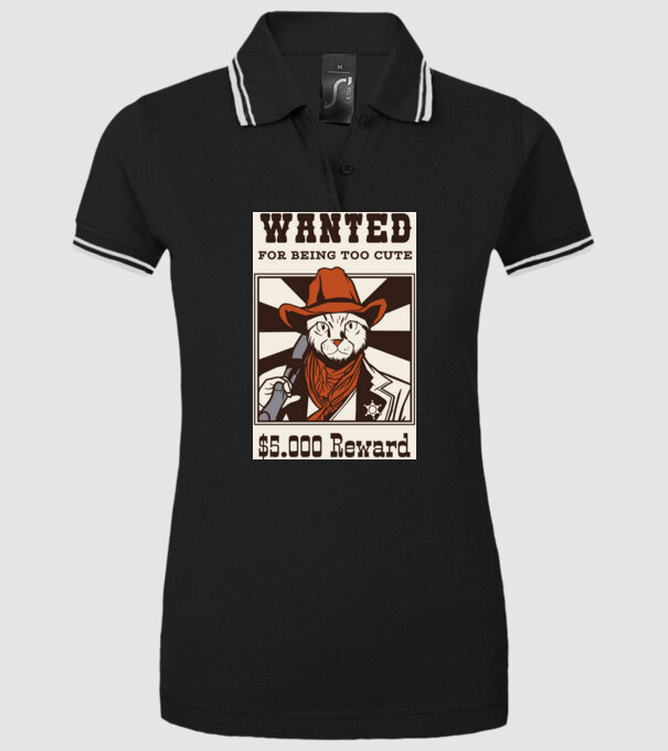 Wanted for being too cute Cowboy cu pisică model negru pe tricou