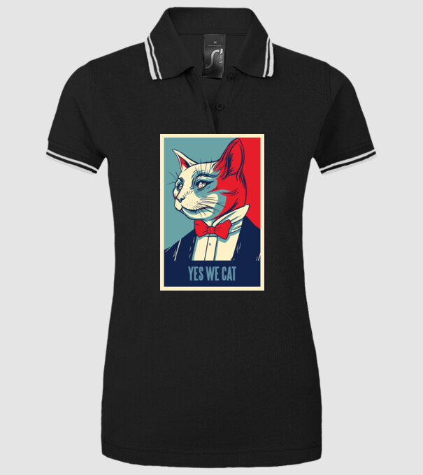 Yes We Cat poster cu pisică model negru pe tricou