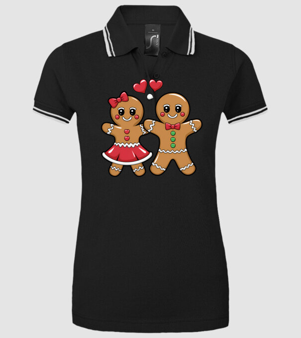 cuplu de turtă dulce în dragoste model negru pe tricou