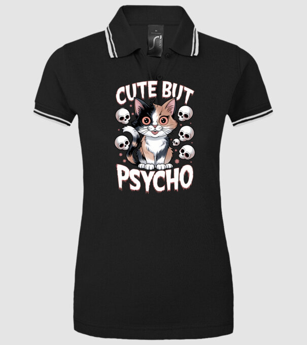 Cute, but Psycho pisică Negru model negru pe tricou