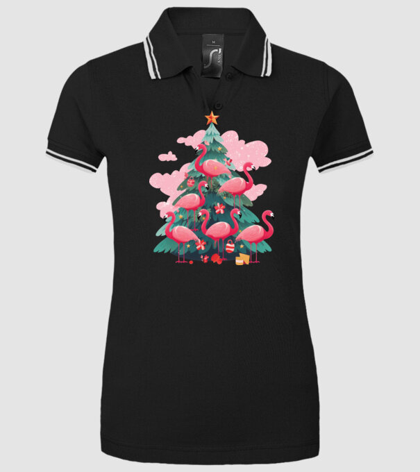 flamingo pom de Crăciun model negru pe tricou