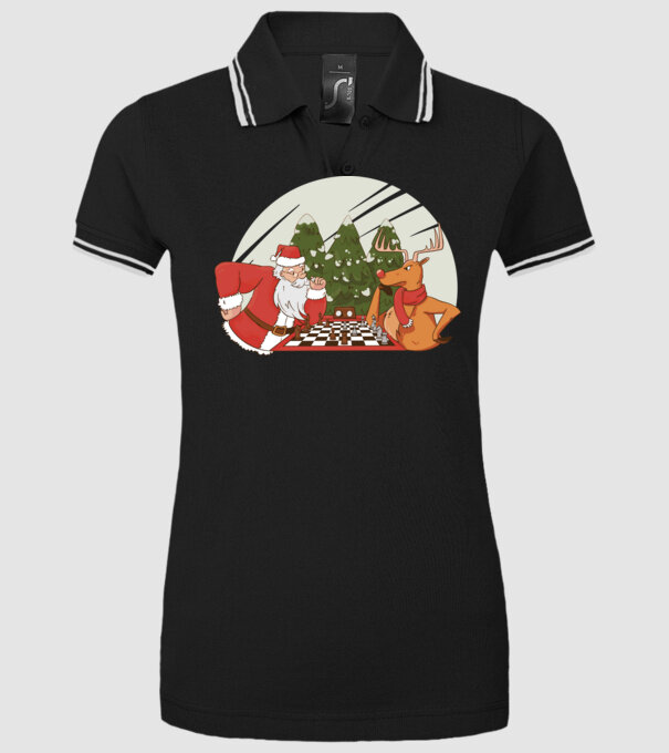 Meci de șah cu Moș Crăciun model negru pe tricou