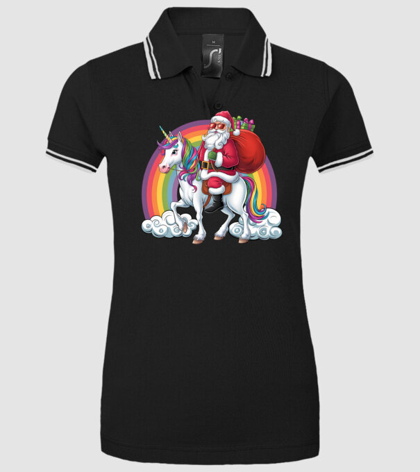 Moș Crăciun cool pe un unicorn 2 model negru pe tricou
