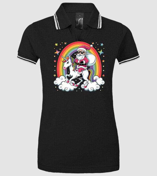 Moș Crăciun cool pe un unicorn model negru pe tricou