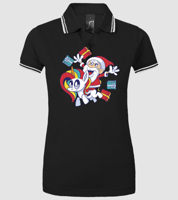 Moș Crăciun pe un unicorn model negru pe tricou