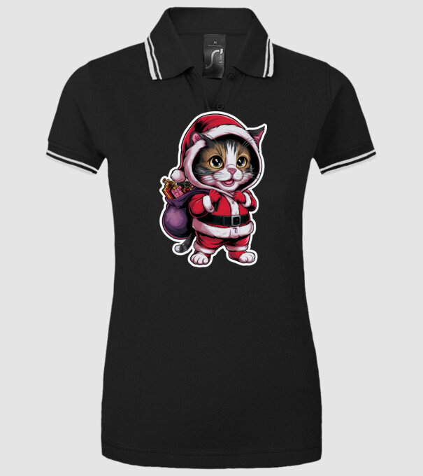 Santa Cat model negru pe tricou