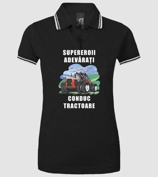 Supereroii adevărați conduc tractoare_D3470804 model negru pe tricou