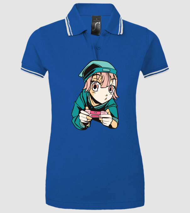 Anime fată Gamer model albastru regal pe tricou