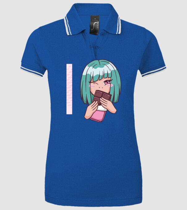 Anime fată cu ciocolată model albastru regal pe tricou