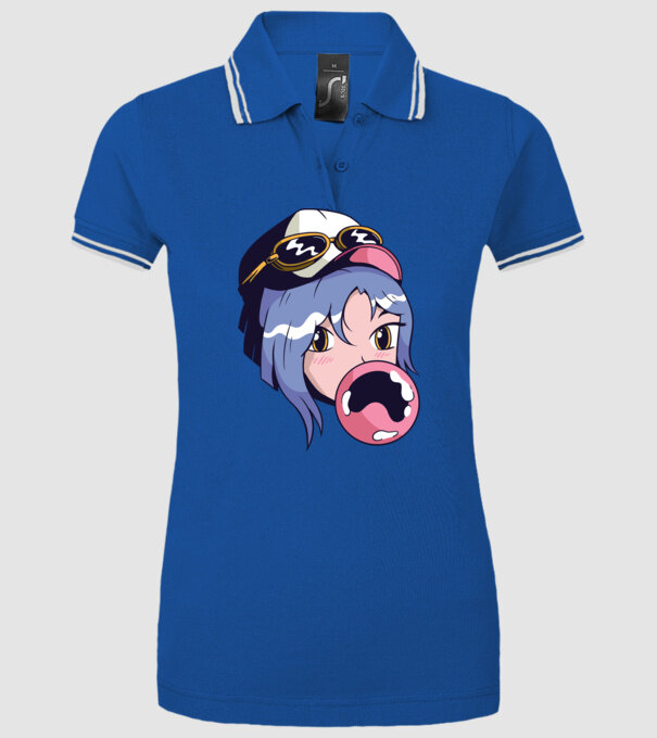 fată Anime cu gumă de mestecat model albastru regal pe tricou