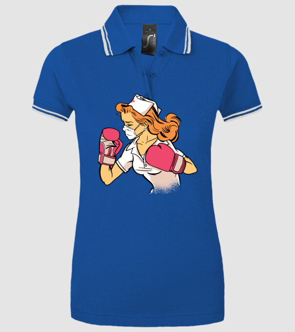 Asistentă Boxer model albastru regal pe tricou