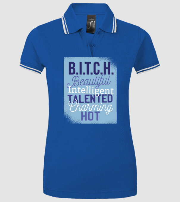 B.I.T.C.H. - Tricou cu inscripție amuzantă model albastru regal pe tricou