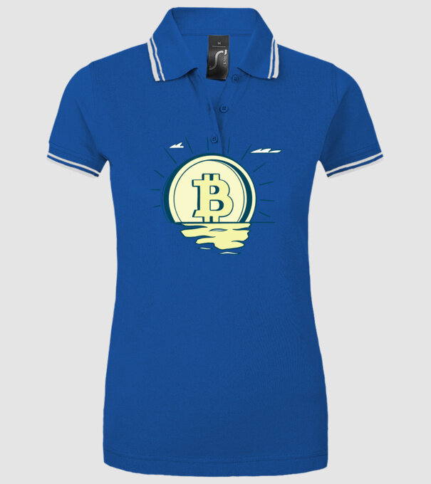 Bitcoin sunrise model albastru regal pe tricou