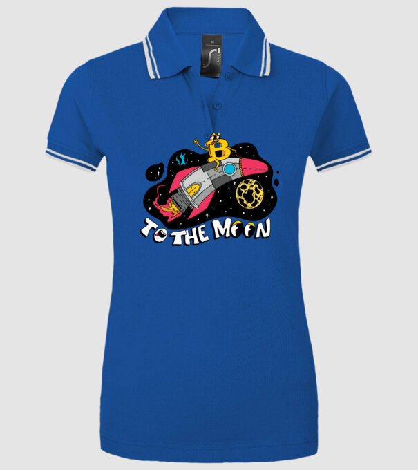 Bitcoin to the moon model albastru regal pe tricou