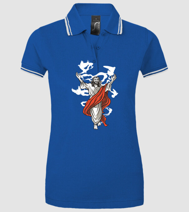 Isus fericit tricou creștin model albastru regal pe tricou