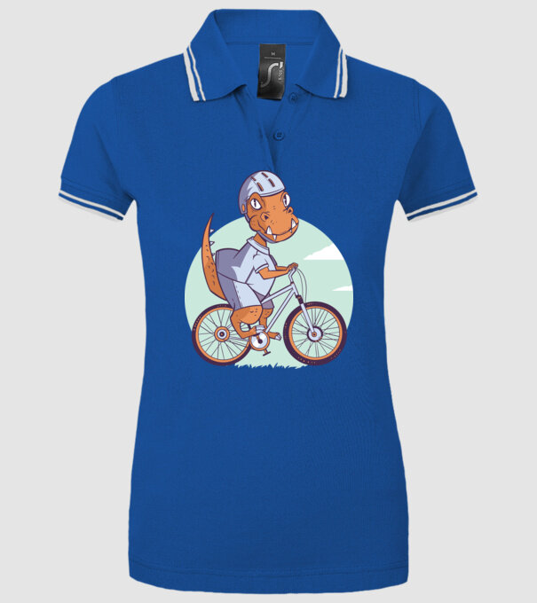 Dinozaur de T-Rex cu bicicletă model albastru regal pe tricou