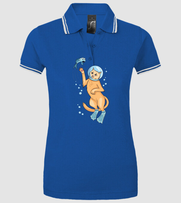 Pisică Scafandru model albastru regal pe tricou