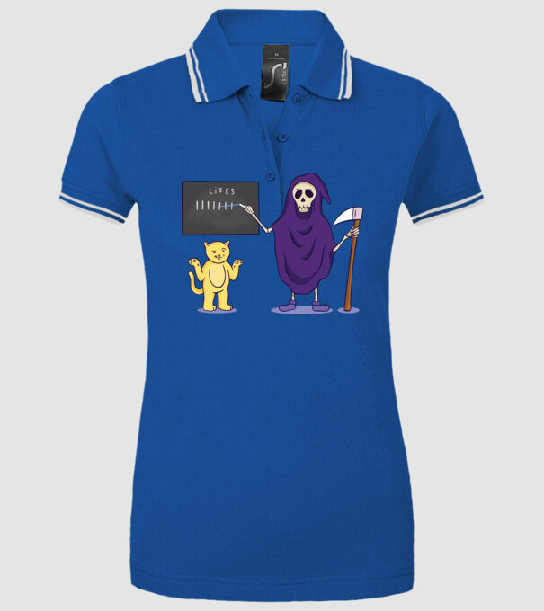 Cele 9 vieți ale pisicii model albastru regal pe tricou