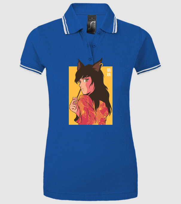 Pisică Fată Anime model albastru regal pe tricou
