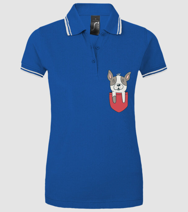 Buzunar pentru Bulldog francez drăguț model albastru regal pe tricou