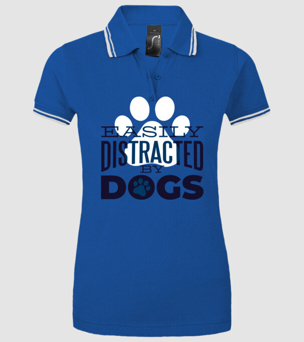 Easily Distracted By Dogs Tricou cu Câine amuzant model albastru regal pe tricou