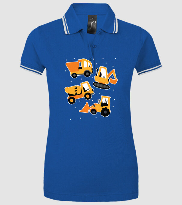 Vehicule de construcții model albastru regal pe tricou