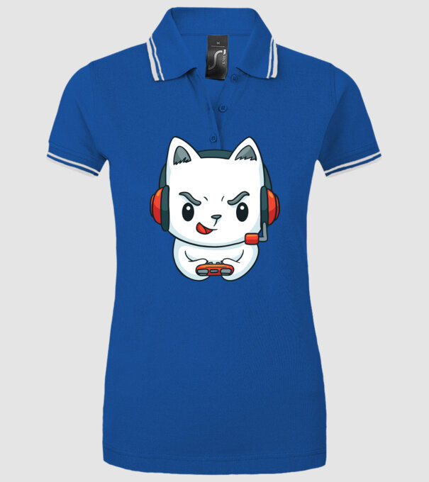 Pisică Gamer model albastru regal pe tricou