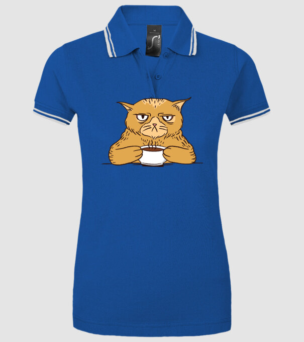 Grumpy Cat - Pisică supărată cu cafea model albastru regal pe tricou