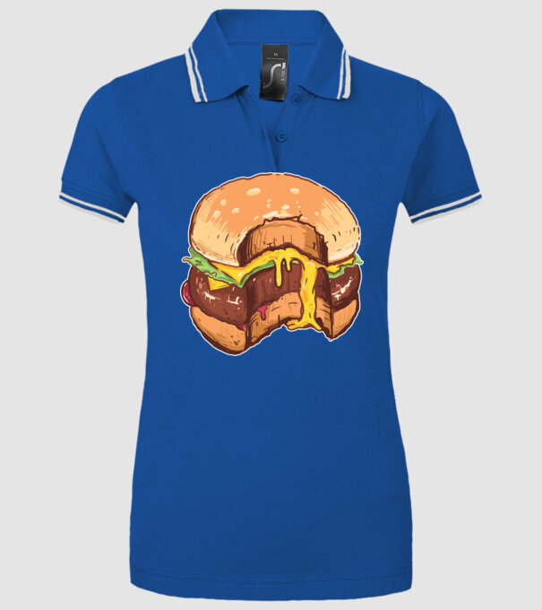Hamburger model albastru regal pe tricou