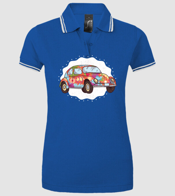 Hippy Beetle Volkswagen model albastru regal pe tricou