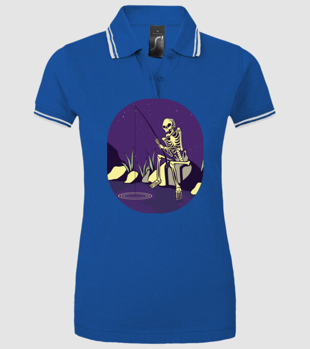 Schelet pescar model albastru regal pe tricou