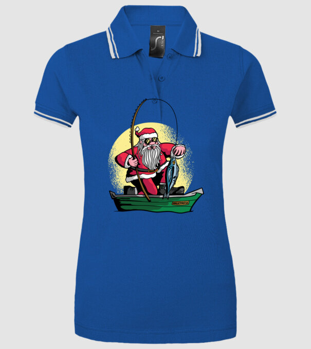 Moș Crăciun pescar model albastru regal pe tricou