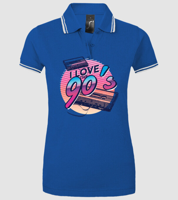 I love the 90s Casetă model albastru regal pe tricou