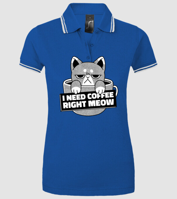 I need Coffee Right Meow model albastru regal pe tricou