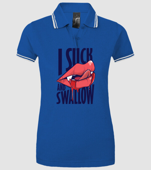 I suck and swallow Vampir model albastru regal pe tricou