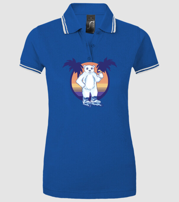 Urs polar cu patine cu rotile model albastru regal pe tricou