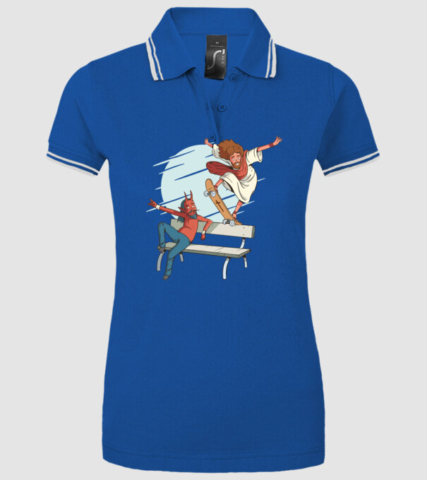 Isus Skateboarding model albastru regal pe tricou