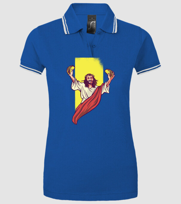 Isus cu Taco tricou amuzant model albastru regal pe tricou