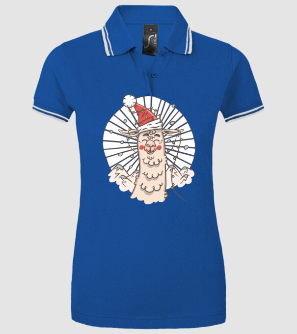 Llama de Crăciun model albastru regal pe tricou